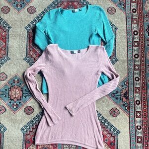 Saks Fifth Avenue Women's Waffle top- Turquoise & Pink, silk/cashmere, small